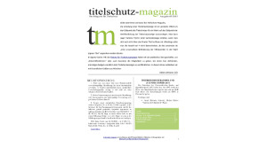 Titelschutz Magazin Ausgabe MAi 2015